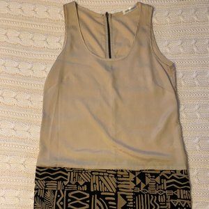 Tan Sleeveless Dress with Black Patterned Accents